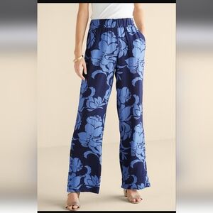 NWOT Soft Surroundings Oceo Wide Leg Gauze Pants Size XS Blue Floral
